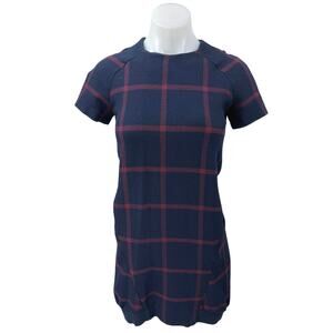 Zara Women's Blue Plaid Checkered Knit Short Sleeve Mini T-Shirt Dress Size XS